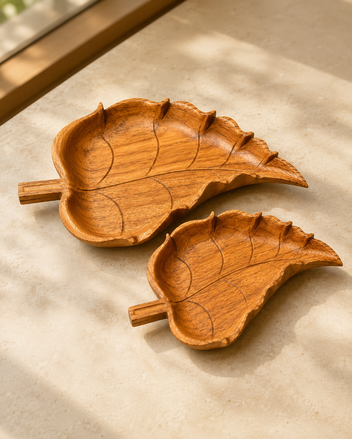 Teak Leaf Tray Set — handcrafted wooden kitchenware